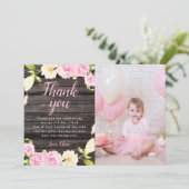 Carte De Remerciements Fille Fleur Rose Rustique Anniversaire Photo Perso (Debout devant)