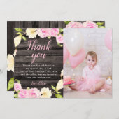 Carte De Remerciements Fille Fleur Rose Rustique Anniversaire Photo Perso (Devant / Derrière)