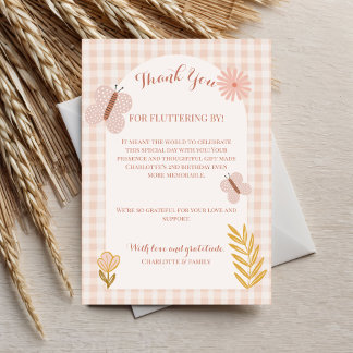 Carte De Remerciements Fille fleurs sauvages pastel rose et papillon