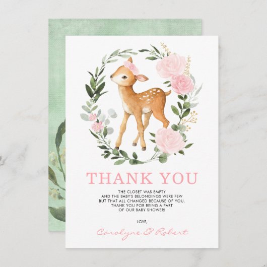 Carte De Remerciements Fille Forêt Cerf Faune Bois Végétation Bébé (Devant / Derrière)