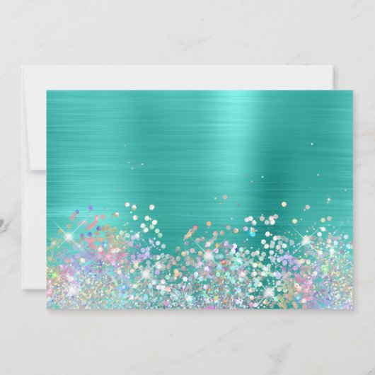 Carte De Remerciements Fille Holo Parties scintillant Turquoise Foil (Dos)