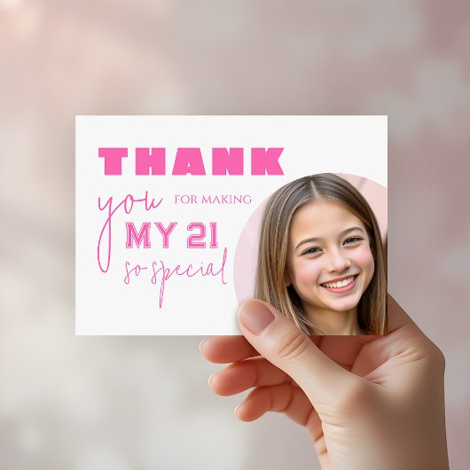 Carte De Remerciements Fille Hot rose Bold Typographie Anniversaire fête