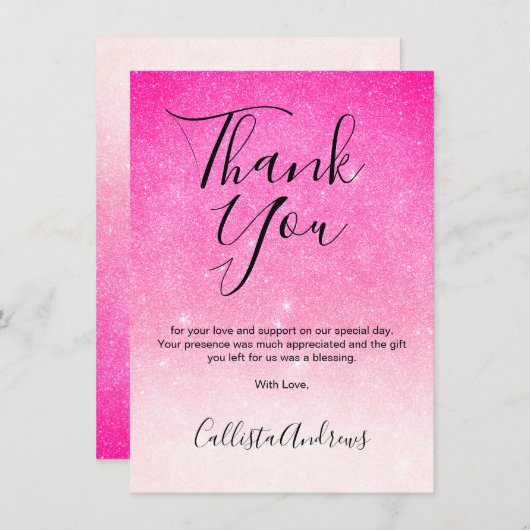 Carte De Remerciements Fille Neon rose Parties scintillant blanche Ombre (Devant / Derrière)
