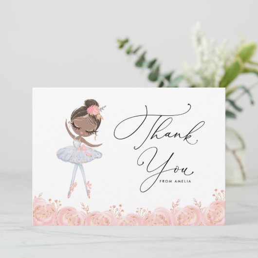 Carte De Remerciements Fille noire Ballerina en robe blanche Anniversaire (Debout devant)