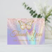 Carte De Remerciements Fille Pastel rose Lilac Parties scintillant papill (Debout devant)