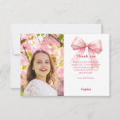 Carte De Remerciements Fille photo d'anniversaire ruban rose (Devant)