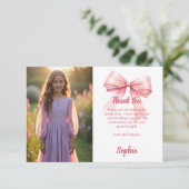 Carte De Remerciements Fille photo d'anniversaire ruban rose blanc (Debout devant)