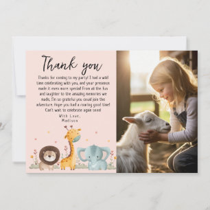 Carte De Remerciements Fille Photo Party Animaux sauvages Anniversaire