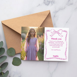 Carte De Remerciements Fille photo rose anniversaire arc blanc