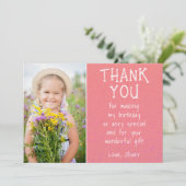 Carte De Remerciements Fille Photo rose Anniversaire de l'enfant (Debout devant)