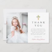 Carte De Remerciements Fille Première Communion Croix Florale Photo (Devant)