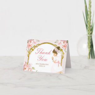 Carte De Remerciements Fille priant l'or première sainte communion replié