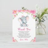 Carte De Remerciements Fille rose Premier Anniversaire Elephant Petit Ara (Debout devant)
