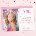 Carte De Remerciements Fille Rose Star Photo Anniversaire<br><div class="desc">Carte de remerciements d'anniversaire de la fille rose Star. Jolies petites étoiles colorées. Téléchargez votre photo et personnalisez la carte avec votre nom et votre texte. Super comme carte de remerciements pour les filles.</div>