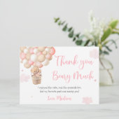 Carte De Remerciements Fille rose Teddy Boloons Ours Anniversaire (Debout devant)