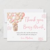 Carte De Remerciements Fille rose Teddy Boloons Ours Anniversaire (Devant)