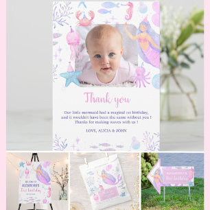 Carte De Remerciements Fille sous la mer 1er anniversaire Photo de sirène