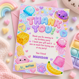 Carte De Remerciements Fille Squishy Mignonne Kawaii Anniversaire Coloré
