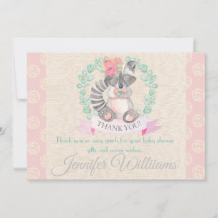 Carte De Remerciements Filles Aquarelle Floral Baby Raccoon Baby shower