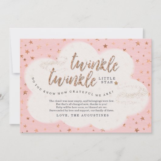 Carte De Remerciements Filles de l'étoile brillante, rose, Baby Shower (Devant)