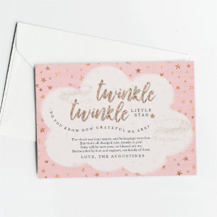 Carte De Remerciements Filles de l'étoile brillante, rose, Baby Shower