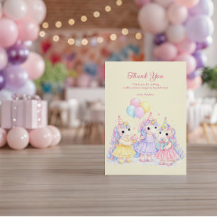 Carte De Remerciements Filles Licorne Aquarelle Pastel Anniversaire