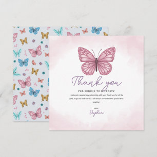 Carte De Remerciements Filles Mignon Papillon Aquarelle Rose Enfants