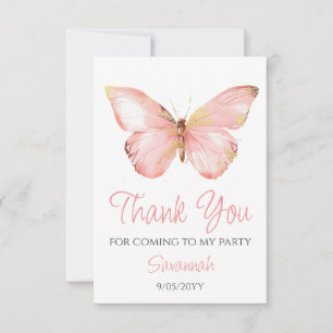 Carte De Remerciements Filles mignonne Papillon rose pâle 1er anniversair