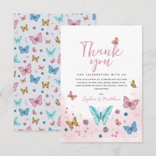 Carte De Remerciements Filles mignonnes Baby shower de papillon rose blan