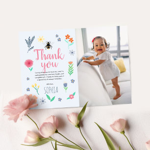 Carte De Remerciements Filles Mignonnes Fleur Bee Enfants Anniversaire Ph