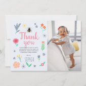 Carte De Remerciements Filles Mignonnes Fleurs Abeille Enfants Anniversai (Devant)