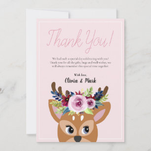 Carte De Remerciements Filles mignonnes rose Floral Baby shower de cerfs