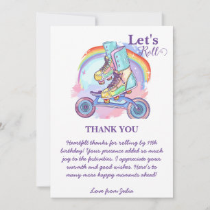 Carte De Remerciements Filles Roller Patinage violet Anniversaire