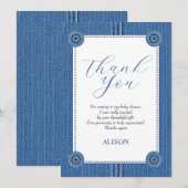 Carte De Remerciements Fils bleu avec coutures et boutons bébé garçon dou (Devant / Derrière)