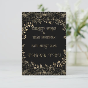 Carte De Remerciements Finition florale sépia noir et or luxueuse