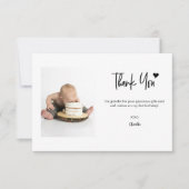 Carte De Remerciements First Birthday Custom Photo Modern script note  (Devant)
