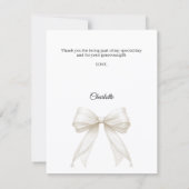 Carte De Remerciements First Communion bow white ivory pearls (Dos)