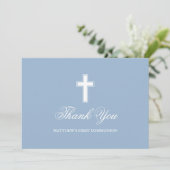 Carte De Remerciements First Holy Communion Light Blue Photo (Debout devant)