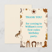 Carte De Remerciements First Rodeo Cowboy First Birthday (Devant / Derrière)