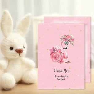 Carte De Remerciements Flamant rose Aquarelle rose Baby shower Ballerina