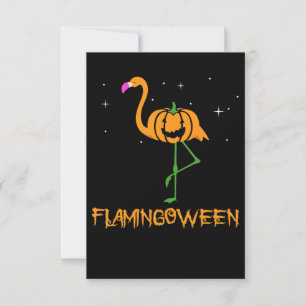Carte De Remerciements Flamant rose  Citrouille Halloween Flamingoween Bi