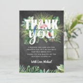 Carte De Remerciements Flamant rose de verdure tropicale noir blanc Chalk (Debout devant)