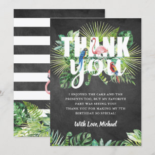 Carte De Remerciements Flamant rose de verdure tropicale noir blanc Chalk