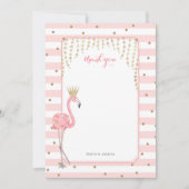 Carte de remerciements Flamant rose or rose (Devant)