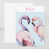 Carte De Remerciements Flamant rose Pastel Watercolor (Devant / Derrière)