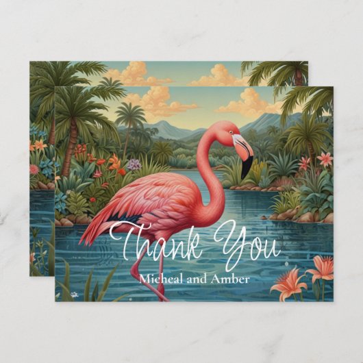 Carte De Remerciements flamant rose rétro (Devant / Derrière)