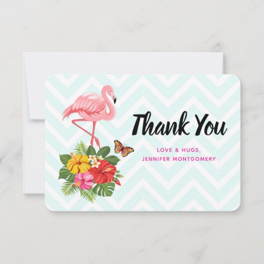 Carte De Remerciements Flamant rose rose & Hibiscus Tropical Fancy (Devant)