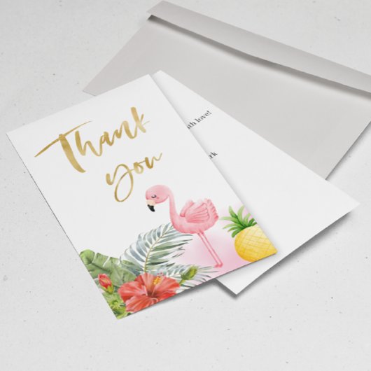 Carte De Remerciements Flamant rose tropical Baby shower de fille rose