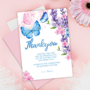 Carte De Remerciements Flamme florale mignonne sur les papillons Annivers