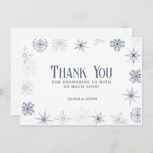 Carte De Remerciements Flammes de neige d'hiver, bleu et gris (Devant / Derrière)